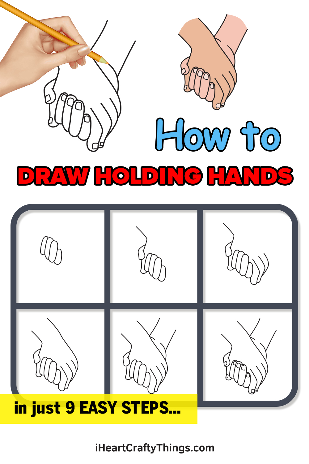 how to draw holding hands in 9 easy steps