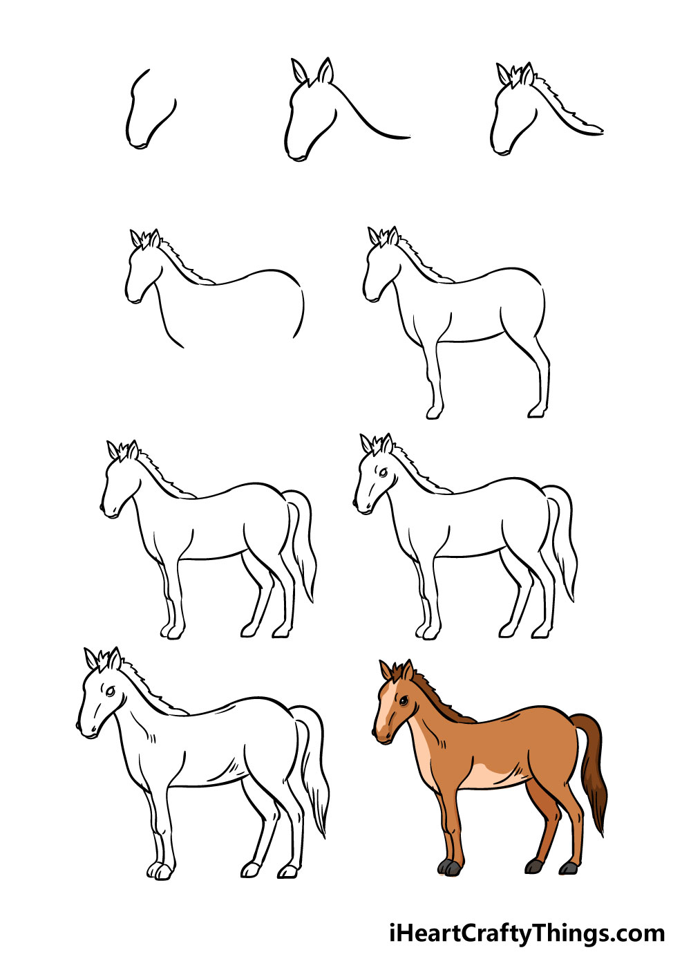 how to draw horse in 9 steps