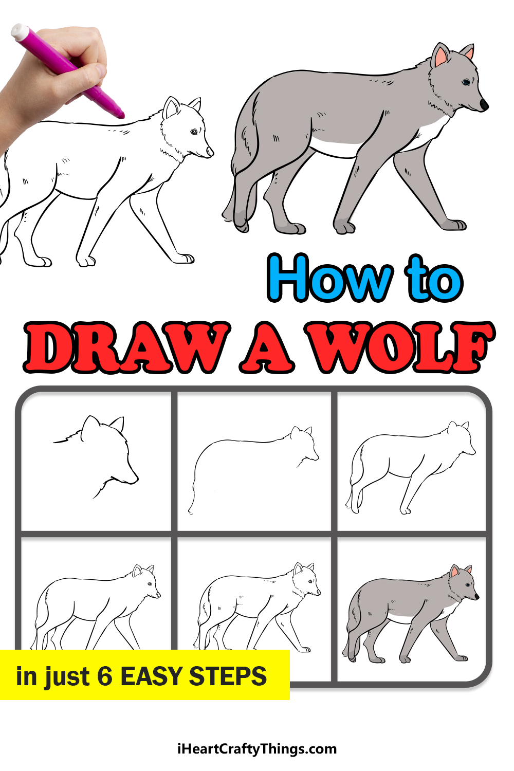 how to draw a wolf in 6 easy steps