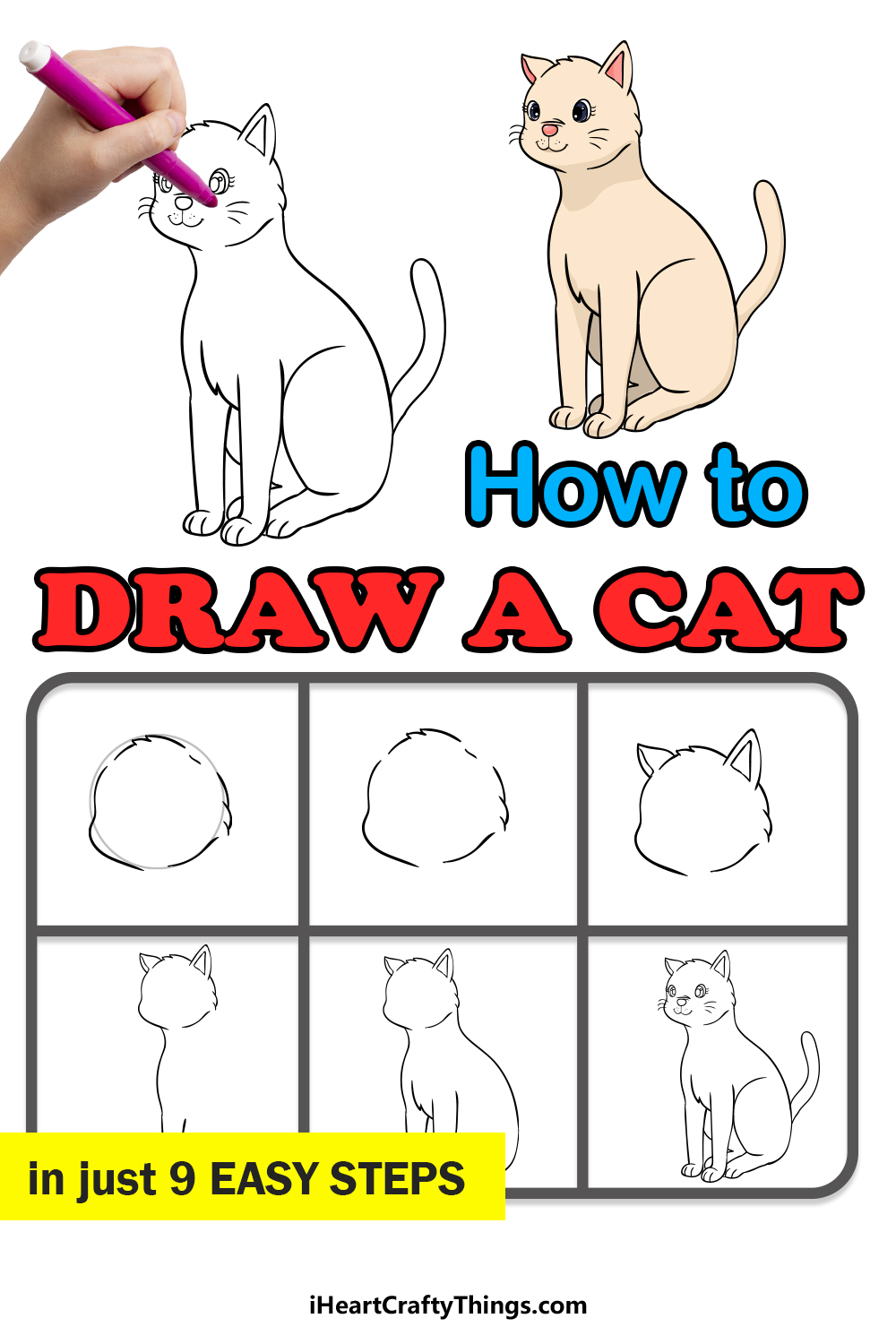 how to draw a cat in 9 easy steps