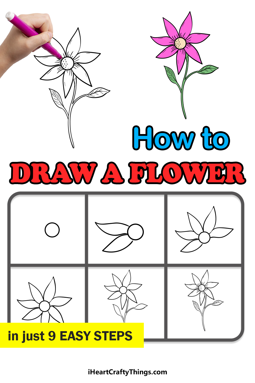 Drawing 8 types of Flowers, How to draw flowers in simple steps