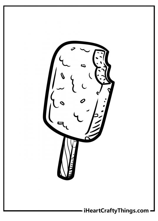 Printable pdf to color of a popsicle ice cream with sprinkles and a big bite bitten out of it