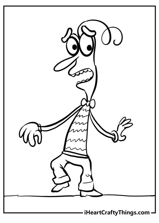Inside Out coloring page for kids presenting character Fear looking anxious and cautious