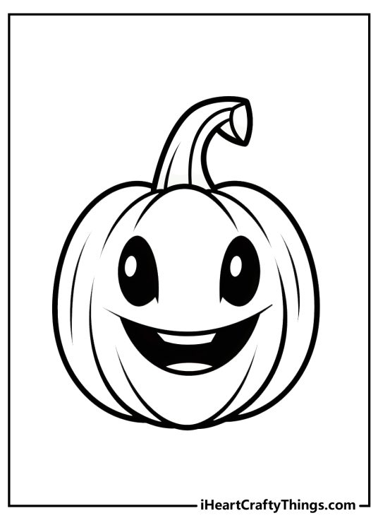 Free printable picture for kids featuring happy Jack O Lantern with big friendly eyes and smiling mouth