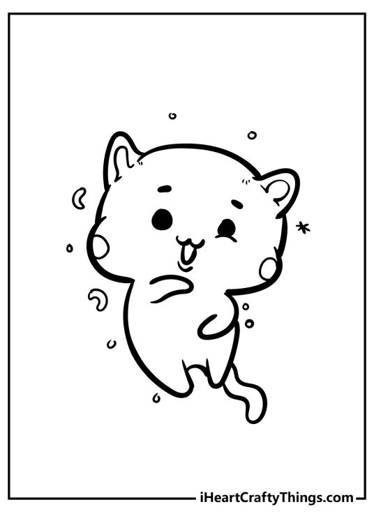 Kawaii young happy kitten coloring page for children