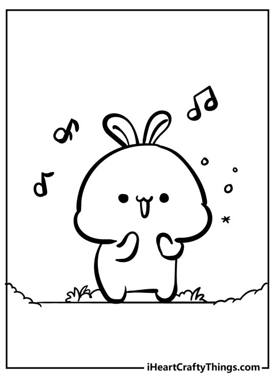 Walking and singing kawaii bunny free printable coloring page