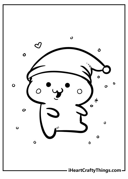 Kawaii smiley bunny wearing christmas hat free printable for kids