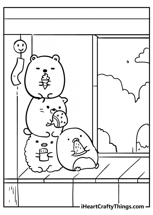 Kawaii Sumikko Gurashi themed coloring page to print
