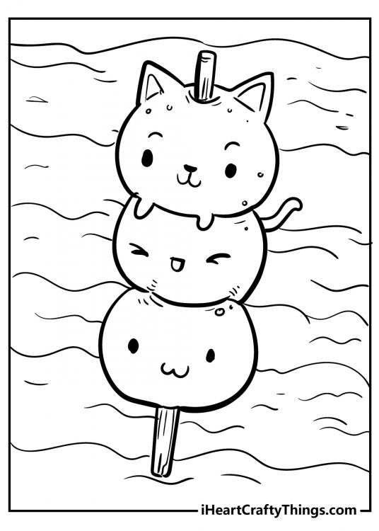 Kawaii animal-shaped mochi ice cream coloring page for kids