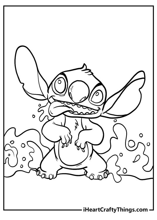 Lilo and Stitch drawing presenting hungry Stitch with a lot of drool coming out of his mouth