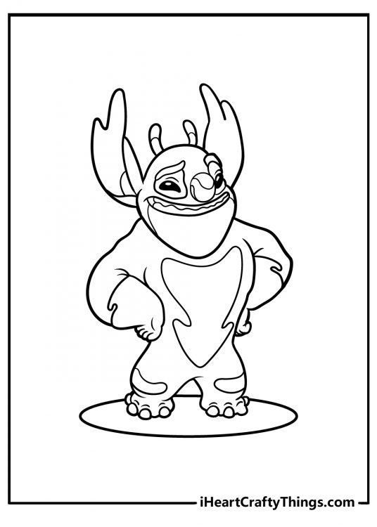 Black-and-white image for kids featuring Lilo and Stitch character Ace posing proudly on a spotlight