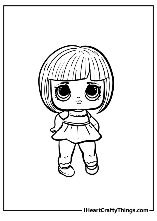 LOL Doll coloring image for kids depicting doll with a bob hair cut and simple dress
