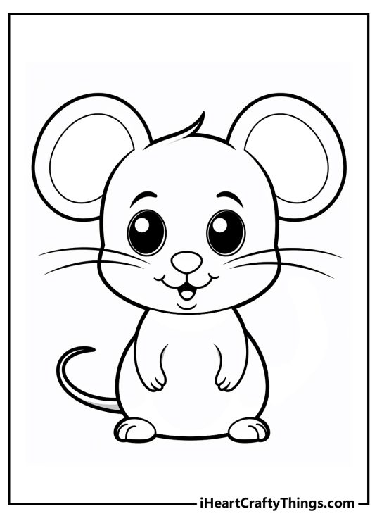 Coloring page for pre-schoolers featuring cute mouse with large ears and long tail