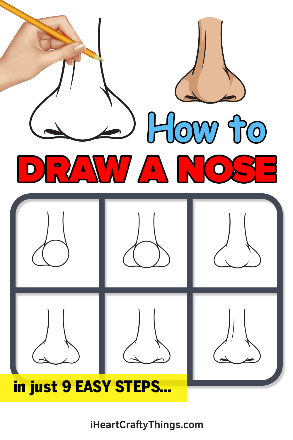 how to draw a nose in 9 easy steps