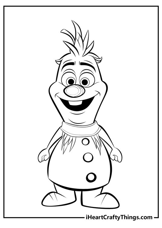 Coloring printable for pre-schoolers featuring stylish Olaf posing in a new vest