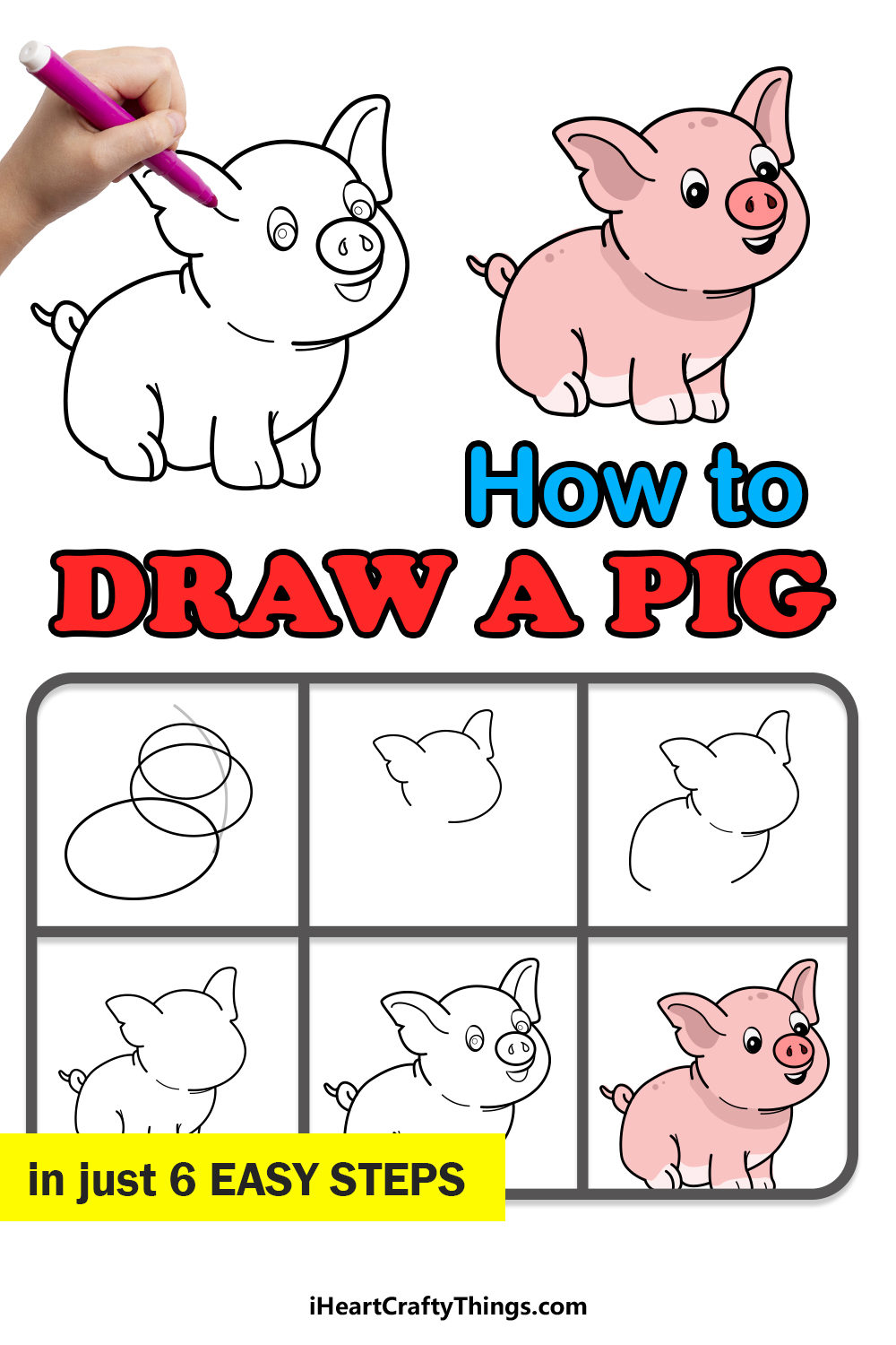 how to draw a pig in 6 easy steps