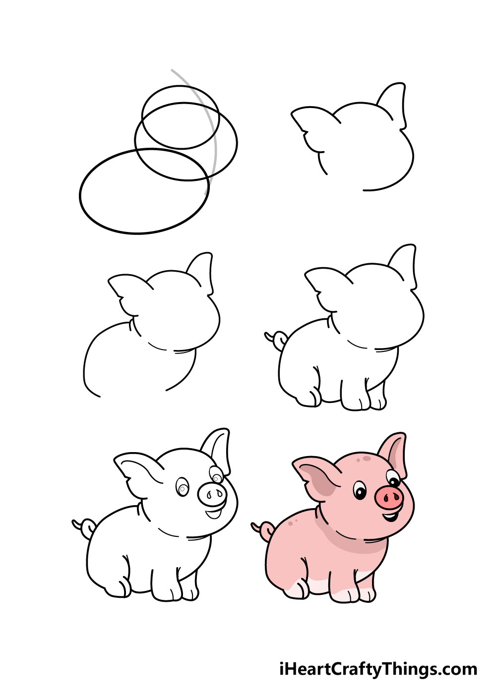 drawing pig in 6 steps