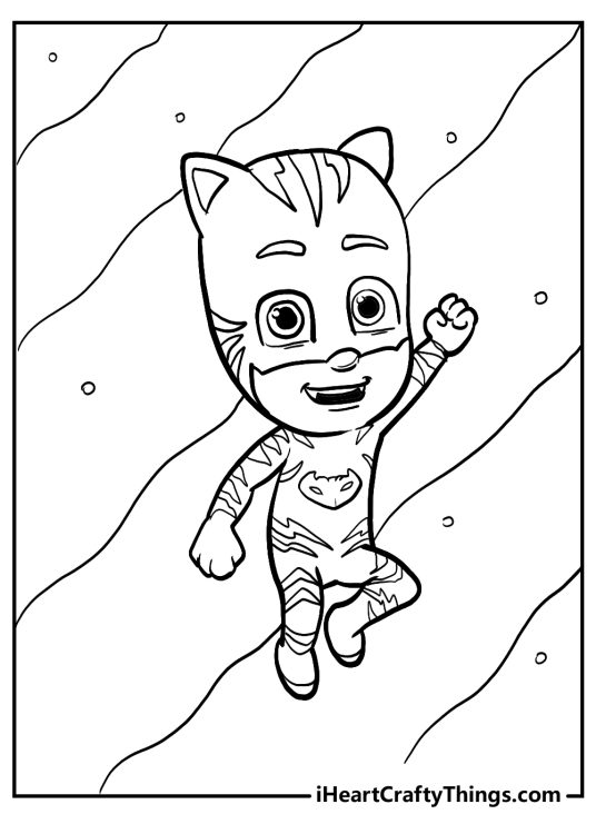 PJ Masks printable presenting character Catboy floating in the air with outstreched left arm