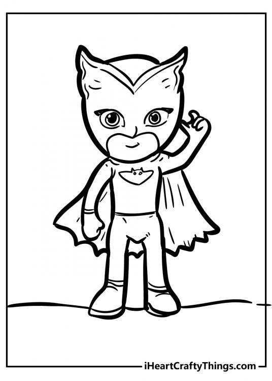 Coloring image featuring PJ Masks character Owlette with empty background behind her