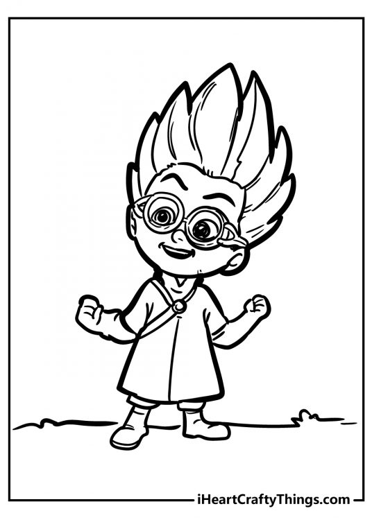 Detailed printable coloring picture presenting villainous PJ Masks character Romeo