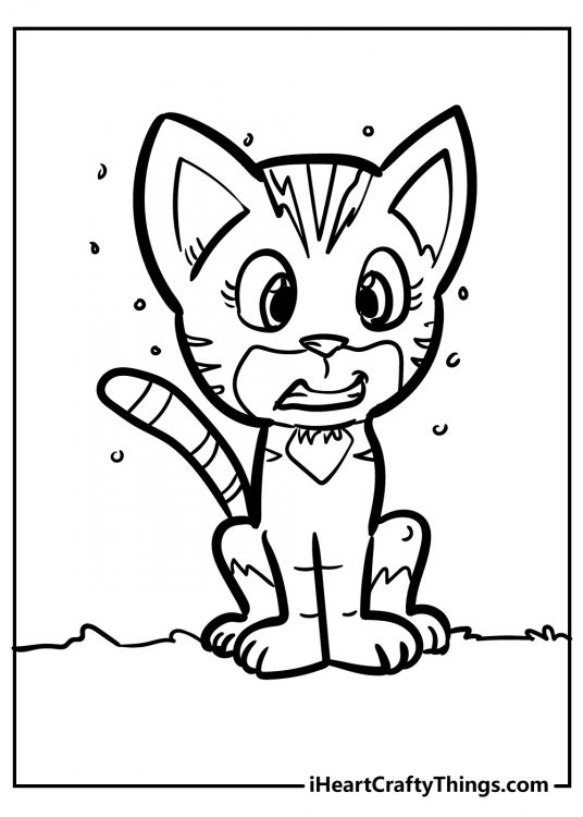 PJ Masks-themed coloring illustration featuring character Catboy in animal form