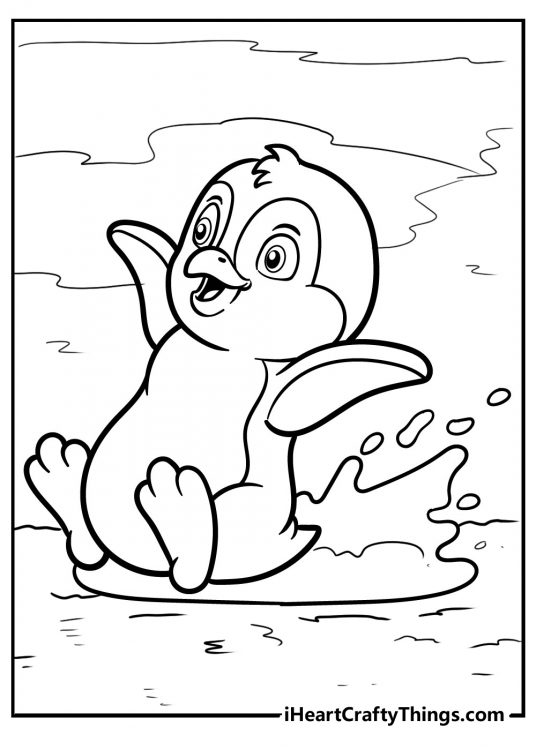 Picture for kids capturing little penguin having a great time sliding through the snow