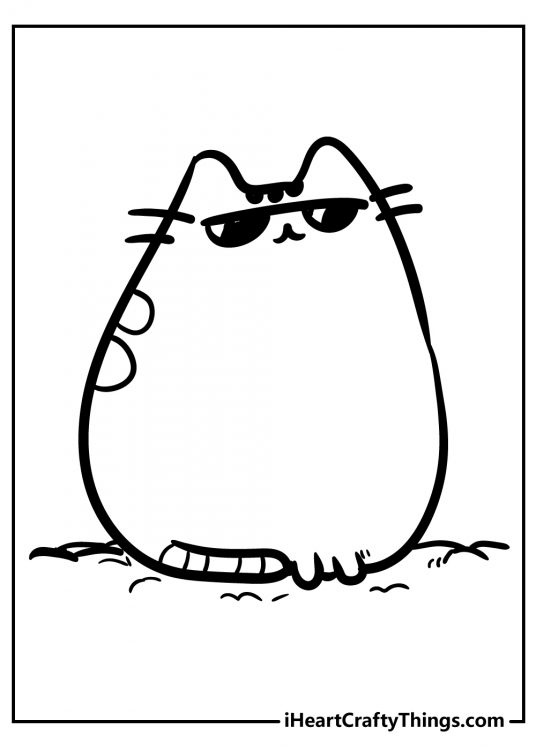 Pusheen coloring page for children featuring her looking very cool while wearing sunglasses