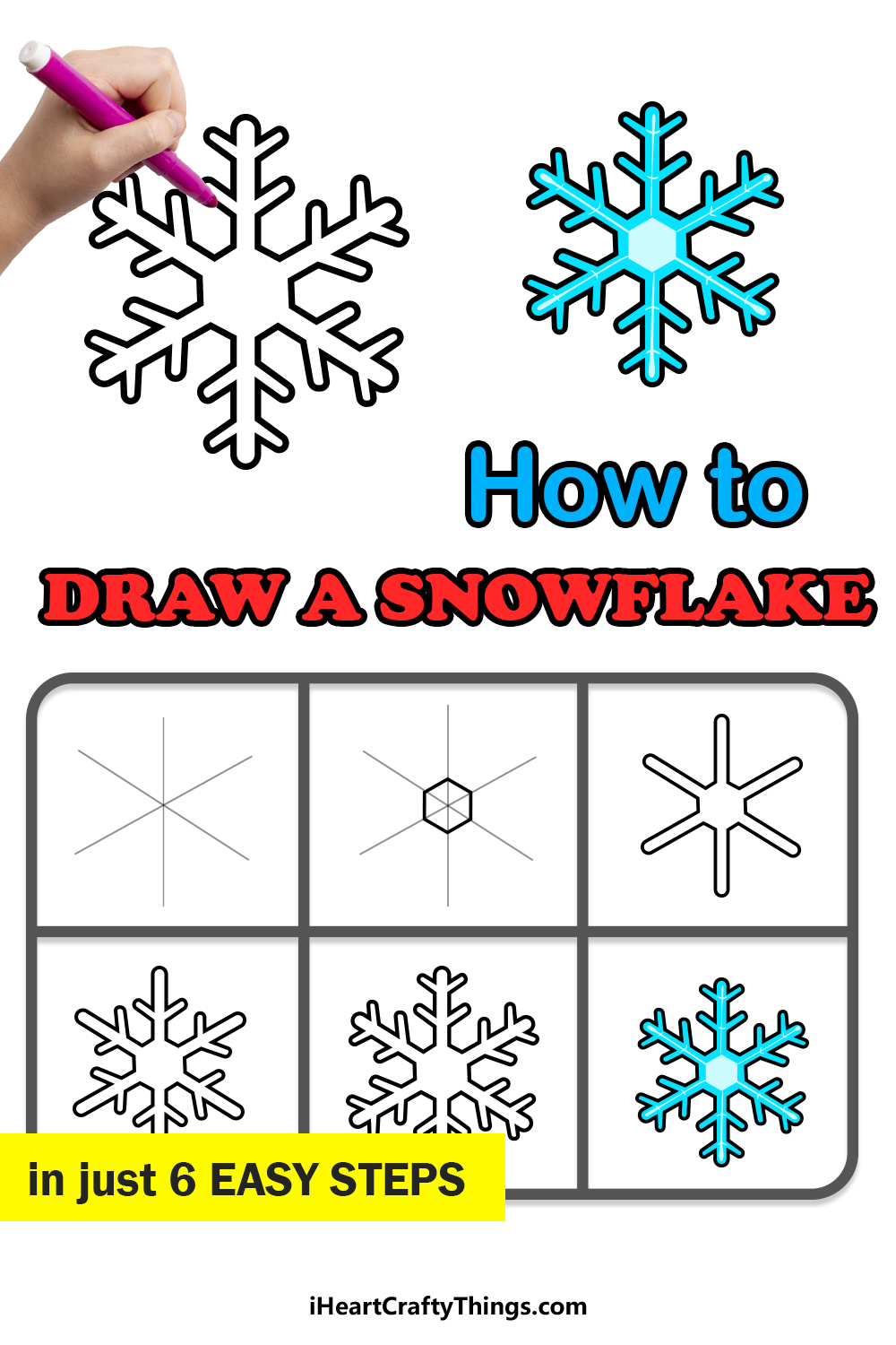 how to draw snowflake in 6 easy steps