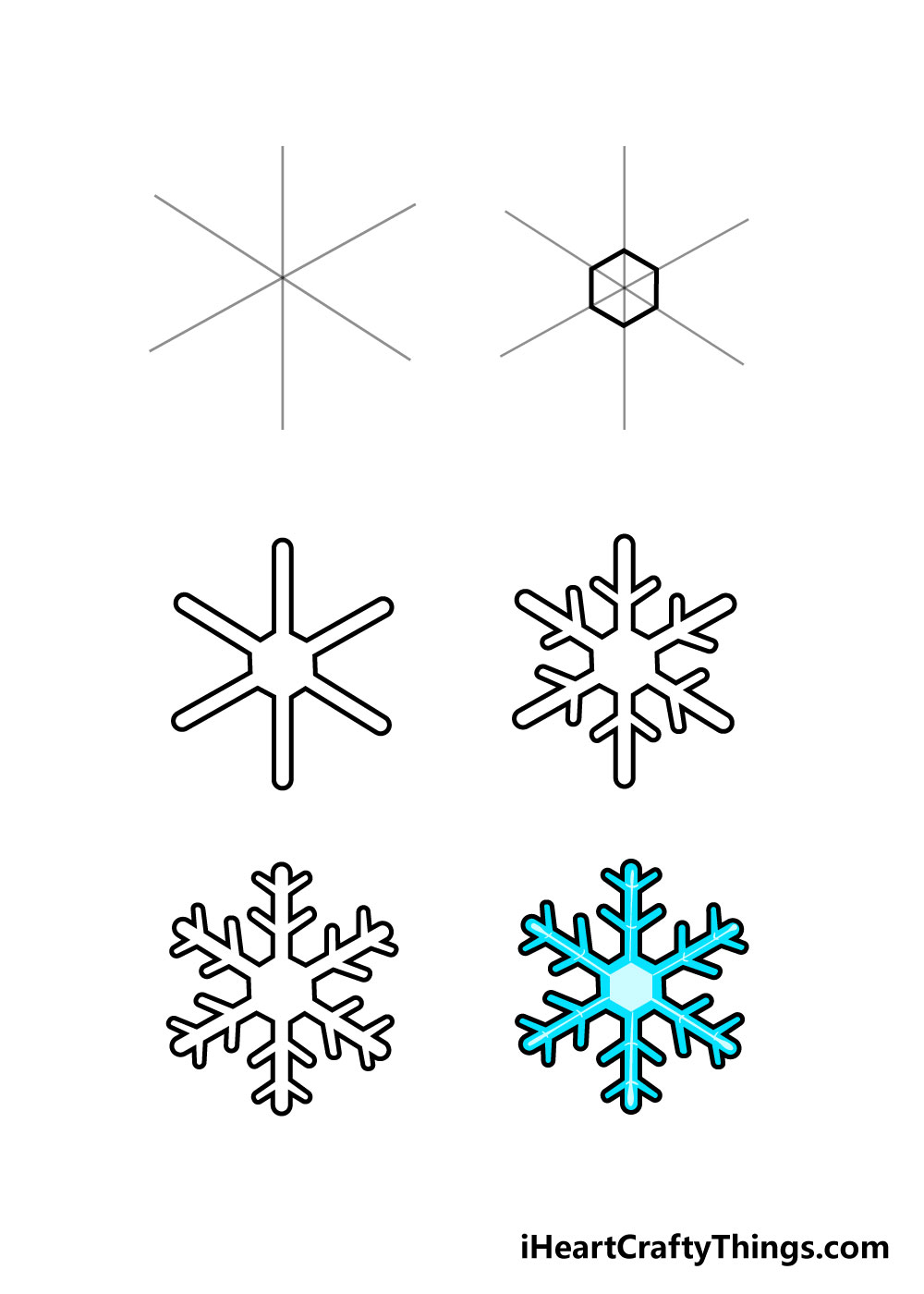 how to draw a snowflake step by step for kids