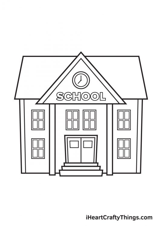 School Drawing - How To Draw A School Step By Step