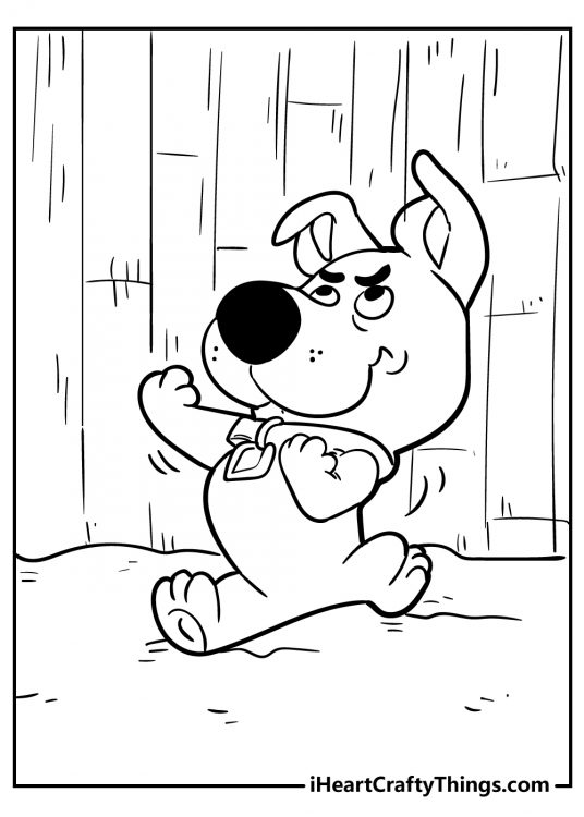 Scooby Doo-inspired coloring sheet presenting brave little puppy cousin Scrappy Doo