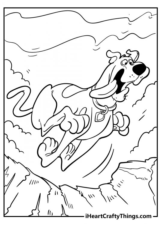 Detailed printable for children featuring character Scooby Doo running at full speed