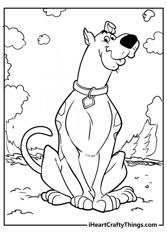 Highly detailed poster featuring dog Scooby Doo posing outside on a beautiful day