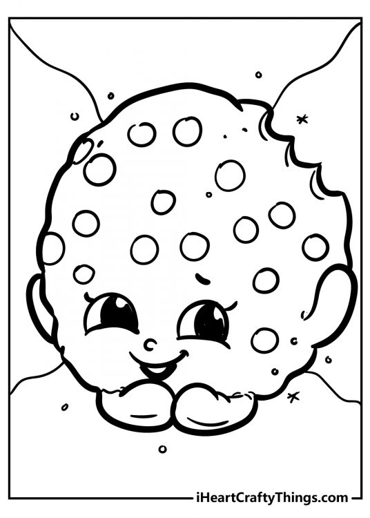 Black-and-white printable image for children of a cookie-themed Shopkin Kooky Cookie