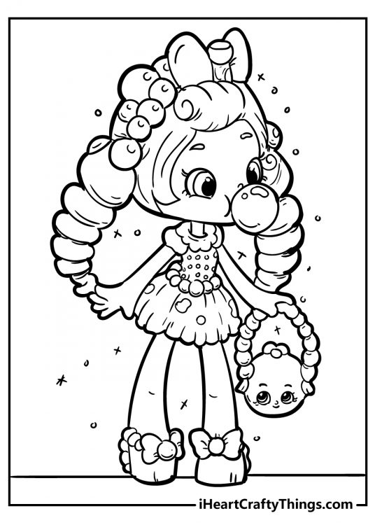 Shopkins coloring sheet for children featuring detailed drawing of a character Bubbleisha