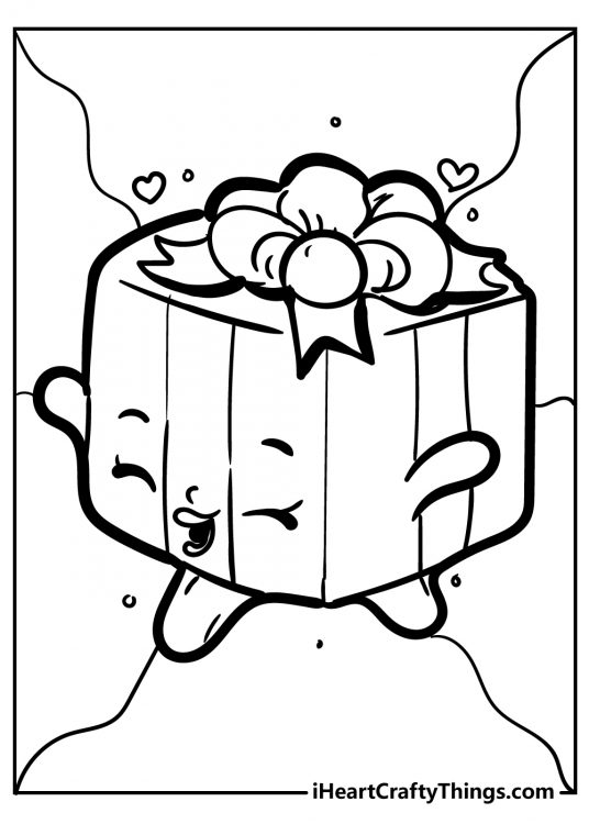Shopkins coloring sheet featuring character Miss Pressy with a pretty ribbon bow