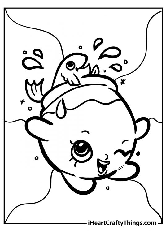 Free Shopkins coloring printable for children featuring character Goldie Fishbowl