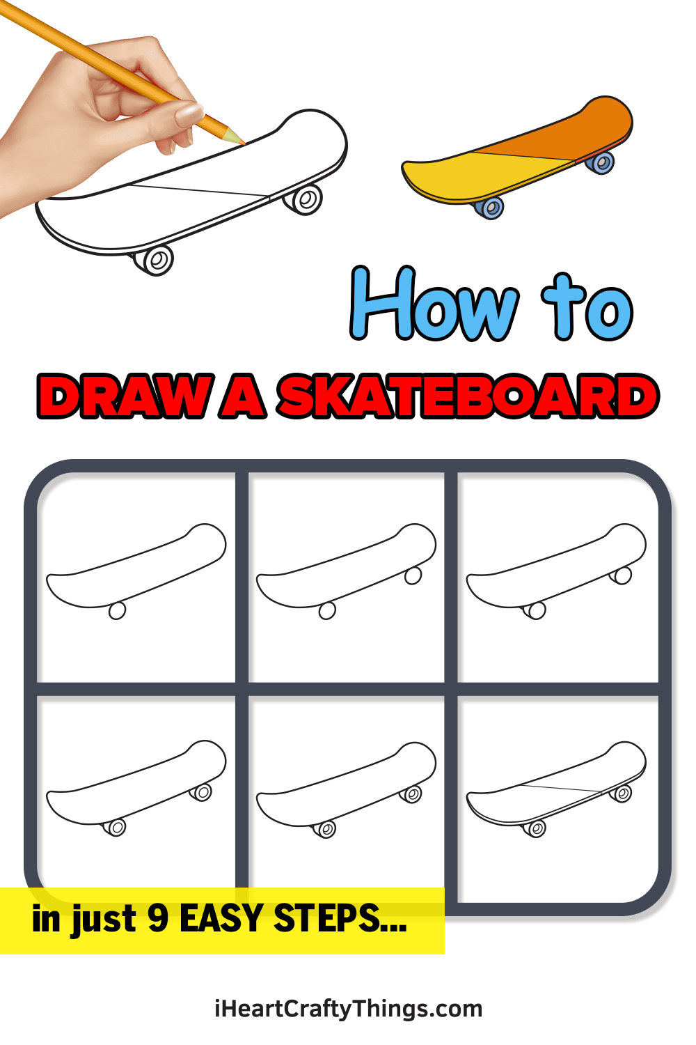 how to draw a skateboard in 9 easy steps