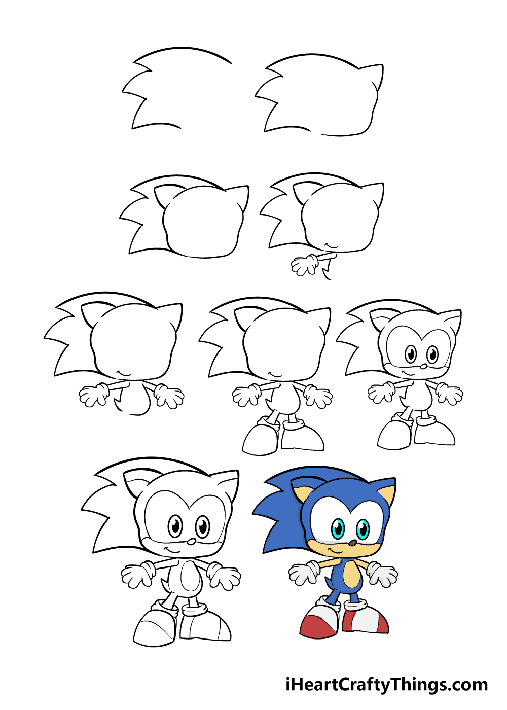 how to draw sonic in 9 steps