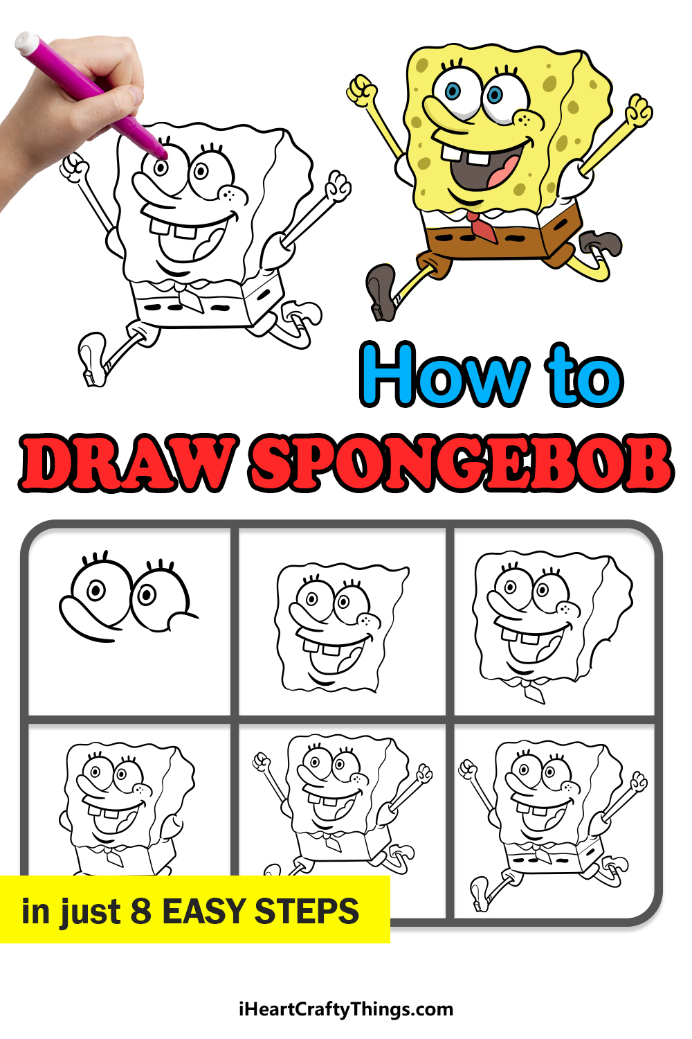 how to draw spongebob in 8 easy steps