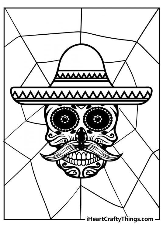 Sugar Skull picture featuring Mexican-style skull with sombrero and a large mustache