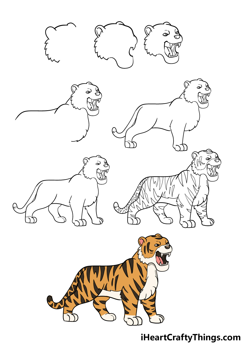 How to Draw a Tiger Face  Head  Step by Step  PRB ARTS