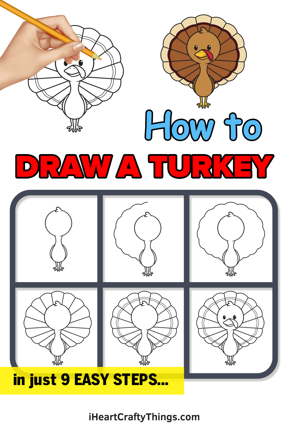 how to draw a hand turkey step by step