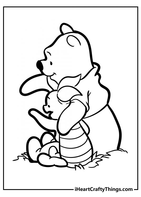 Printable picture featuring Winnie the Pooh hanging out with his best friend Piglet