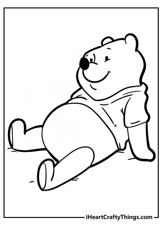 Free coloring page presenting Winnie The Pooh taking a moment to sit back and relax
