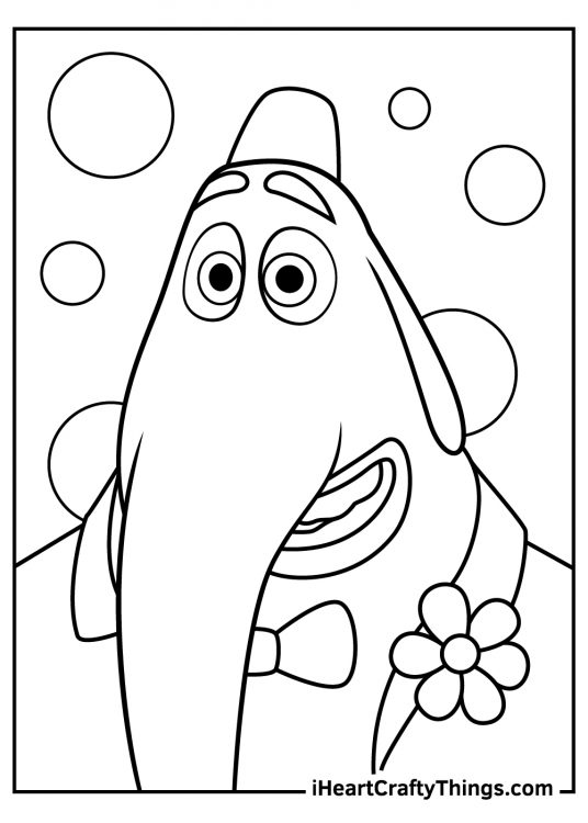 Inside Out printable featuring a close up of a jolly imaginary character Bing Bong with circles all around him