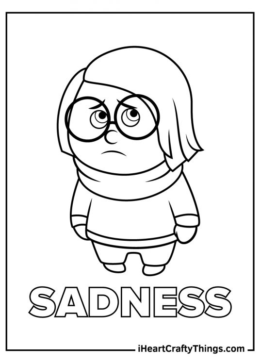 Inside Out picture featuring the gloomy character Sadness with her name written in bold at the bottom of the page