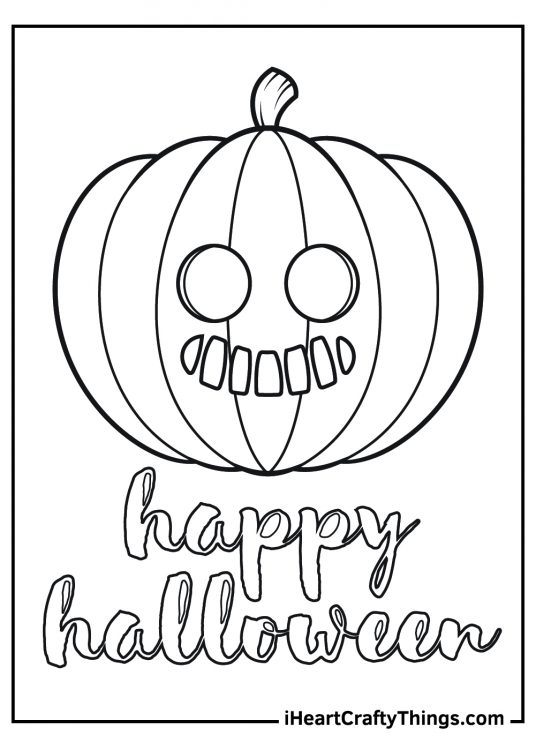 Jack O Lantern-themed poster featuring large pumpkin with a Happy Halloween message under it