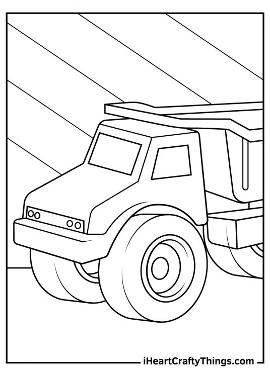 Easy coloring page for kids featuring heavy duty truck with segmented background
