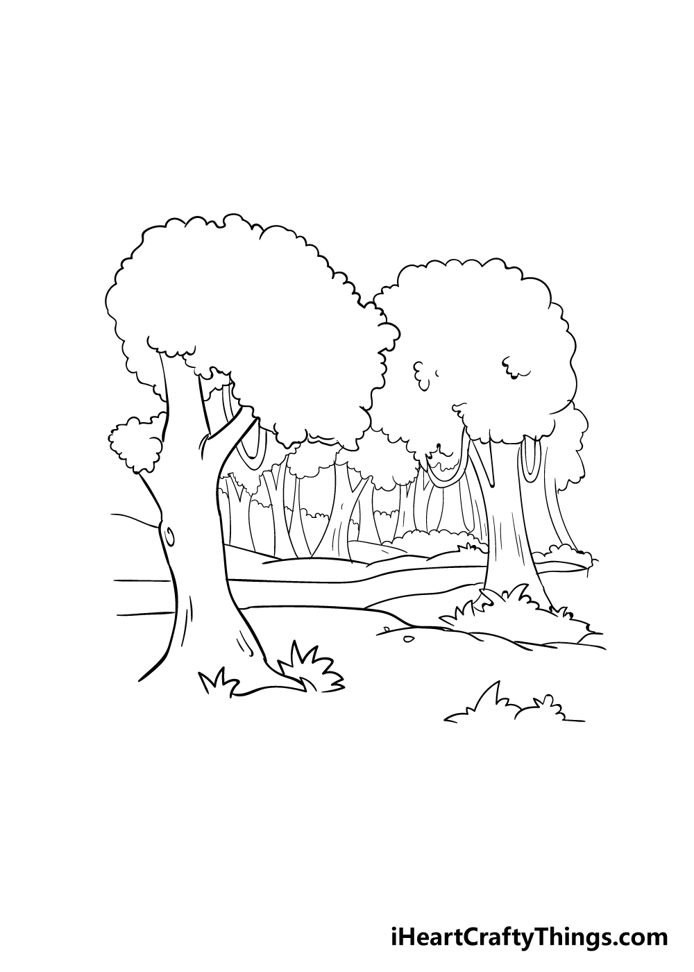 Forest For Coloring Page With Forest Trees And River, Tree Drawing, Forest  Drawing, River Drawing PNG Transparent Image and Clipart for Free Download